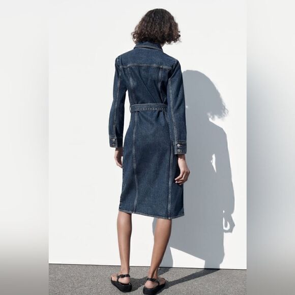ZARA DENIM MIDI DRESS - Picture 10 of 15